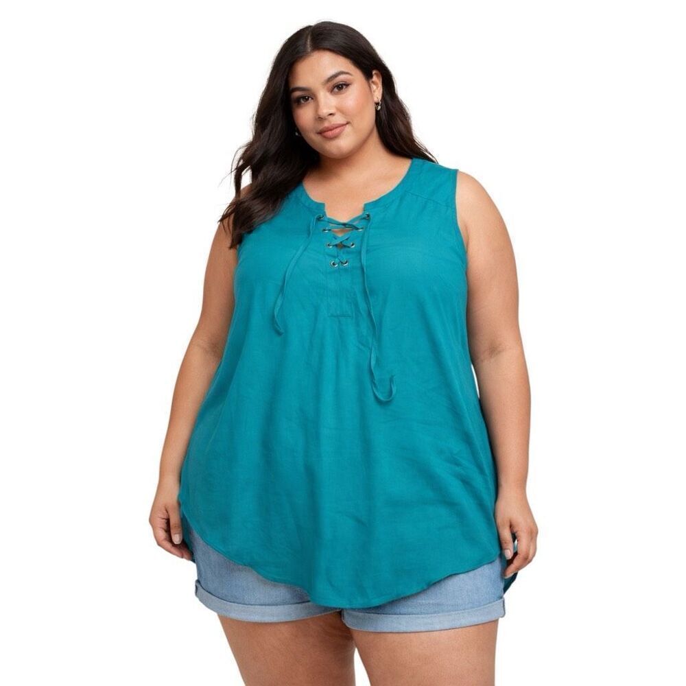 Torrid Teal Blue Harper Lace Up Neck Sleeveless Top Size 3X